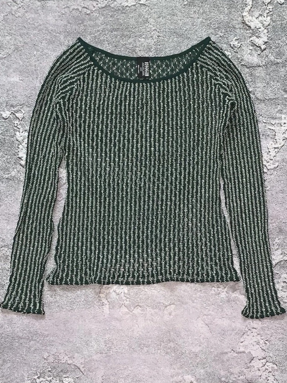 Wolford Forest Green and White Open-Knit Crew Top, Size Medium, EUC